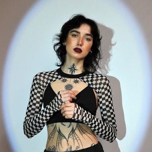 Noctex Checkered Mesh Sleeve Shrug